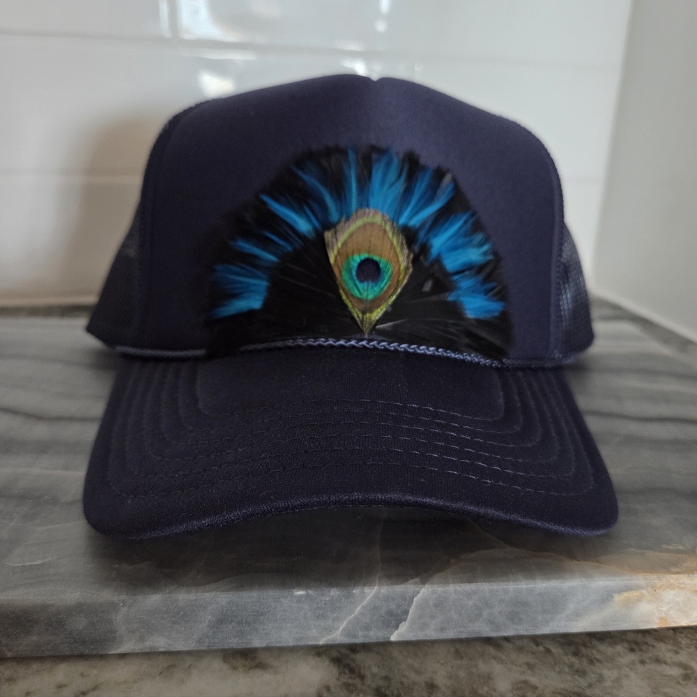 Little Bird Trucking | The Delilah Trucker Hat | Navy Blue | Feathers